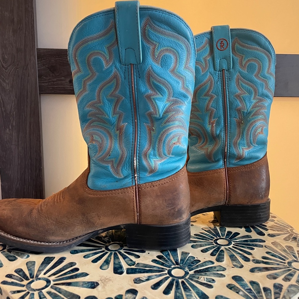 Tony Lama turquoise blue  and Brown Cowboy Western Boots 9B